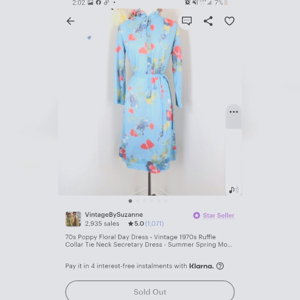 Vintage 1970s Medium Sheer Floral Day Dress With High Ruffled Collar